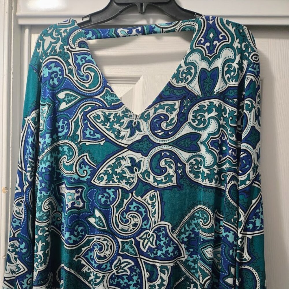 Chico's Travelers 3/4 sleeve blue green paisley‎ with back cut out 3P/XLP - Picture 4 of 5
